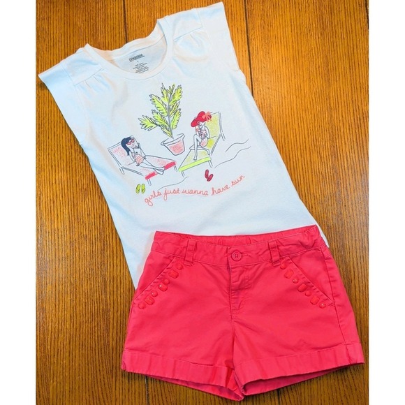Gymboree Other - Gymboree Girls Desert Dreams 7 Shirt & Shorts Set White Coral Summer Gem Pockets